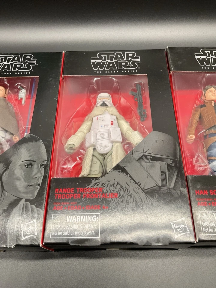 Star Wars Black Series Lot of 4 Rey, Range Trooper, Han Solo, DJ – Box Damage - Image 3 of 4