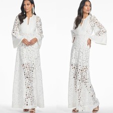Sachin & Babi Cynthia Sequin Embellished White Floral Lace Gown Medium