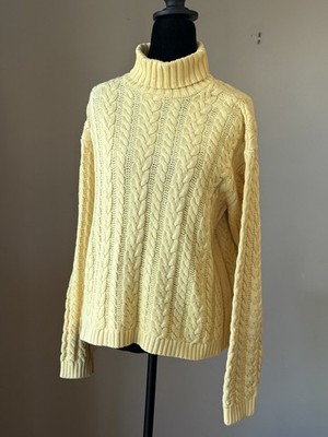 Splendor 100% Cotton Cable Knit Turtleneck Sweater Yellow Women s M CA00182