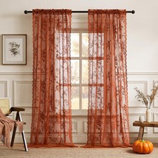 Terracotta Lace Curtains 84 Inches Long Country Rustic Floral Sheer Curtains ...