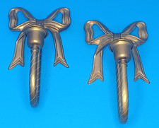 2 Vintage Brass Bow Wall Sconce Hanging Candle Holders 1980's, 7" 1/2 long