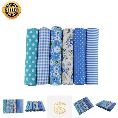Elegant 6-Piece Tone-Blue Patchwork Cotton Fabric Set for DIY Sewing & Quilting