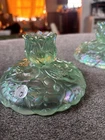 Fenton Carnival Glass Seafoam Iridescent Water Lily Candlesticks
