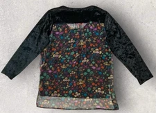 Womens Adore XL Black Velvet Sheer Back Floral Print Blouse Tunic High Low Top