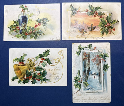 PUBL Tuck. Antique 4 Postcards Christmas. Series 100. Snow Scenes. UND Backs