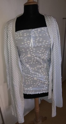 ''Identic'' women's cotton night dress + dressing gown, sky blue and white, S/36/38