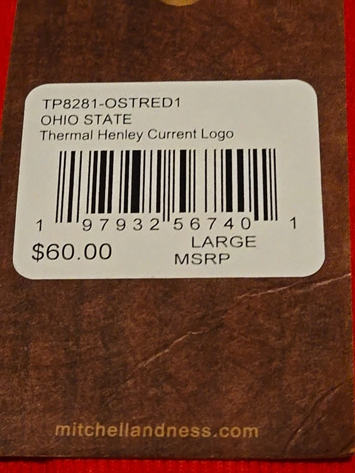 Mitchell & Ness Ohio State Buckeyes Henley Térmico Talla Grande Nuevo con Etiquetas Precio de venta sugerido por el fabricante $60.00 Foto 4 de 4