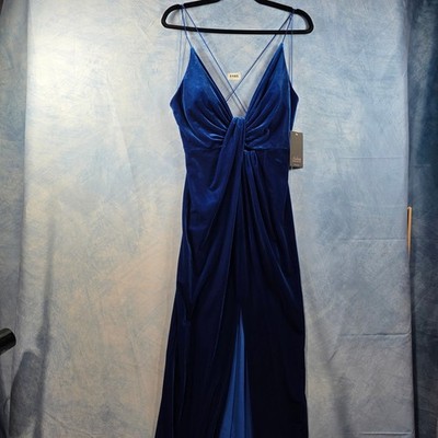 Aidan Mattox Velvet V-Neck Tie Front Gown Deep Ocean Blue MN1E207612 Womens 10
