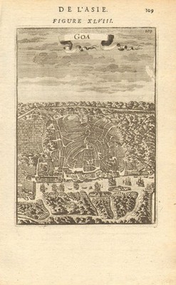 INDIA. Bird's eye view of Goa. Map. Ships. Decorative. MALLET 1683 old