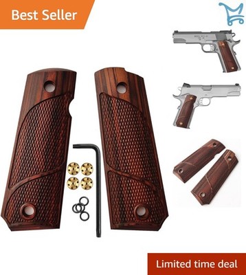 1911 Wood Grips Full Size Government Commander Checker Diamond or Patriotic Logo
