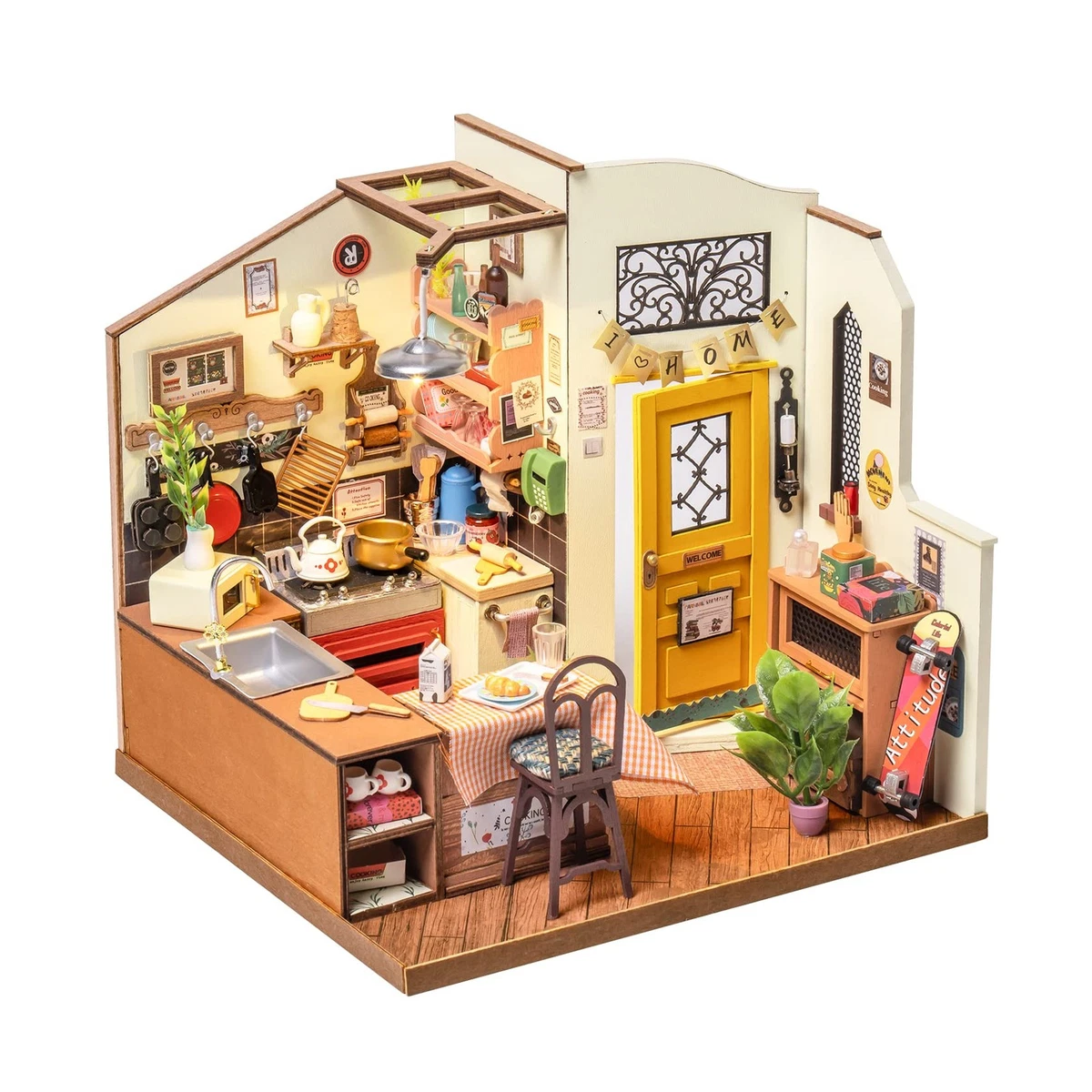 1/12 Maison De Poupée Extérieure Miniature 28 Panneaux Porte En Bois Avec Serrures De Porte En Alliage