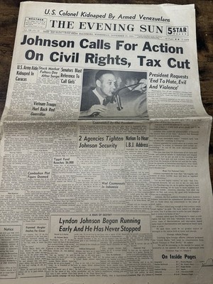 1963 Evening Sun Nov 27 LBJ Civil Rights JFK Assassination Week
