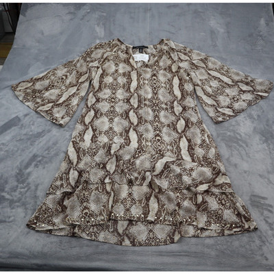 White House Black Market Dress Womens SP Brown Snake Skin Flared Petite Wear
