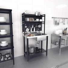 VINGLI 67'' Commercial Sink with Drainboard and Adjustable Shelves Pegboard for 