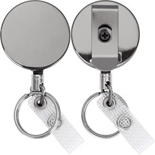 Mifflin Heavy Duty Retractable ID Badge Reels (Black, 2 Pack) w/Belt Clip, Key