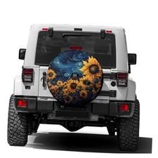Sunflower Starry Sky Spare Tire Cover with Backup Camera Hole Wheel Tire