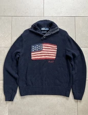 Vintage Polo Ralph Lauren USA Flag RL 67 Knit Cotton Linen Knitted Sweater Sz M