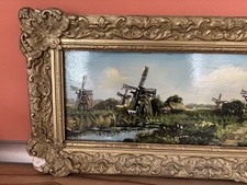 Gemälde Öl auf Holzplatte - Kinderdijk