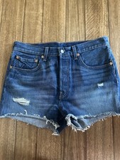 Levi's 501 Blank Red Tab Cutoff Denim Shorts Women's Size 24 Distressed A116