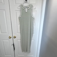 Ann Taylor Green White Striped Sleeveless Tank Midi Dress Size L