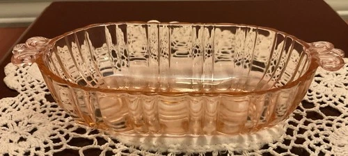 Vintage Small Oval  Pink Depression Glass Candy Relish Dish 7"