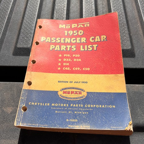 1950 ORIGINAL Mopar Passenger Car Parts List Chrysler Plymouth C50 C49 C48 P19 +