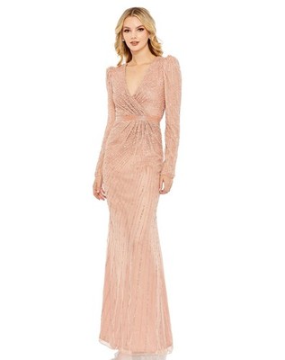 Mac Duggal Sequined Wrap Gown Size 16 Blush Formal Dress