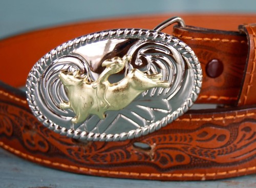 Nocona Kids 20" Belt Western Leather Bull Rider Two Tone Metal Oval Buckle - Picture 6 of 10