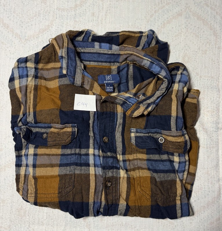 George L Flannel Shirt Blue Navy Brown Orange C44