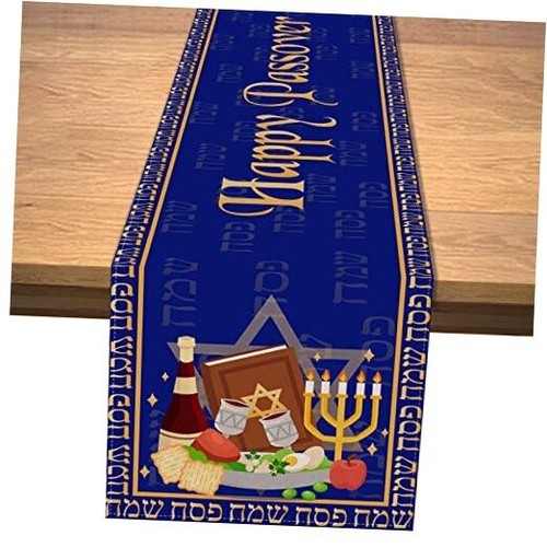 Linen Happy Passover Table Runner Jewish Holiday Party Dining Room Kitchen