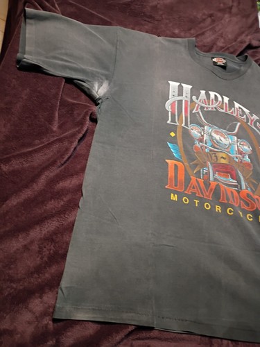 Vintage 90s Harley Logo Faded Black Biker T-Shirt Herren 3XL Eagle Denver Colorado - Bild 12 von 24