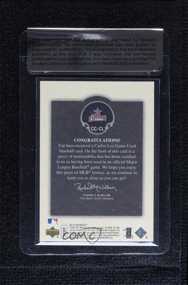 BAS 2007 UD Masterpieces Captured on Canvas Carlos Lee Seal of Authenticity Auto - Image 2 of 2