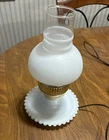 Vintage White Milk Glass Table Lamp Hobnail Hurricane Light Electric 10 3/4"