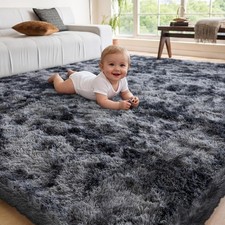 Fluffy Area Rug Large Soft Shaggy Tie-dyed Grey Carpet Mat for Living Room Floor