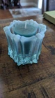 Vintage FENTON Blue Opalescent Glass Tea Light Candle Holder w/Candle