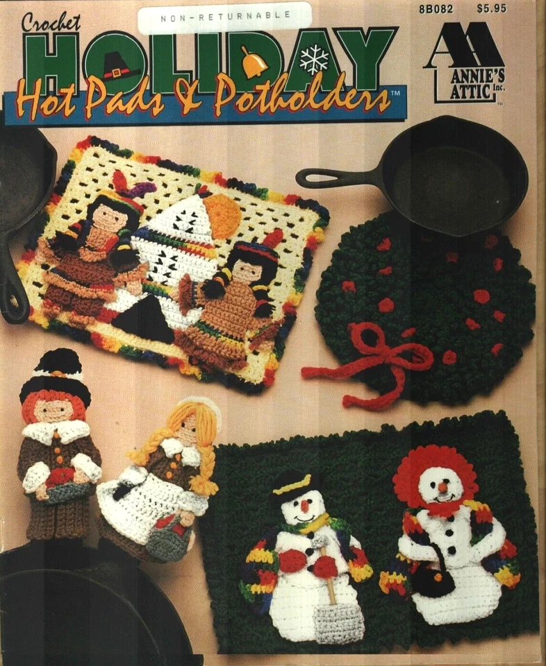 Holiday Hot Pads & Potholders crochet patterns Thanksgiving Christmas pilgrims + - Image 2 of 2