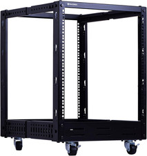 12U Open Frame Server Rack Heavy Duty 4 Post Adjustable Depth with Casters