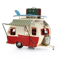 Tin Decoration Caravan Red White, Luggage Retro Camper Car Vintage Nostalgia Collect