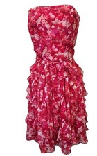 WHBM Strapless Party Dress 12 Ruffle Tiered Pink White Optional Strap NWOT