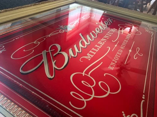 Budweiser Millennium Mirror Vintage Gold Bar 33 X  22  Beer USA Antique Busch