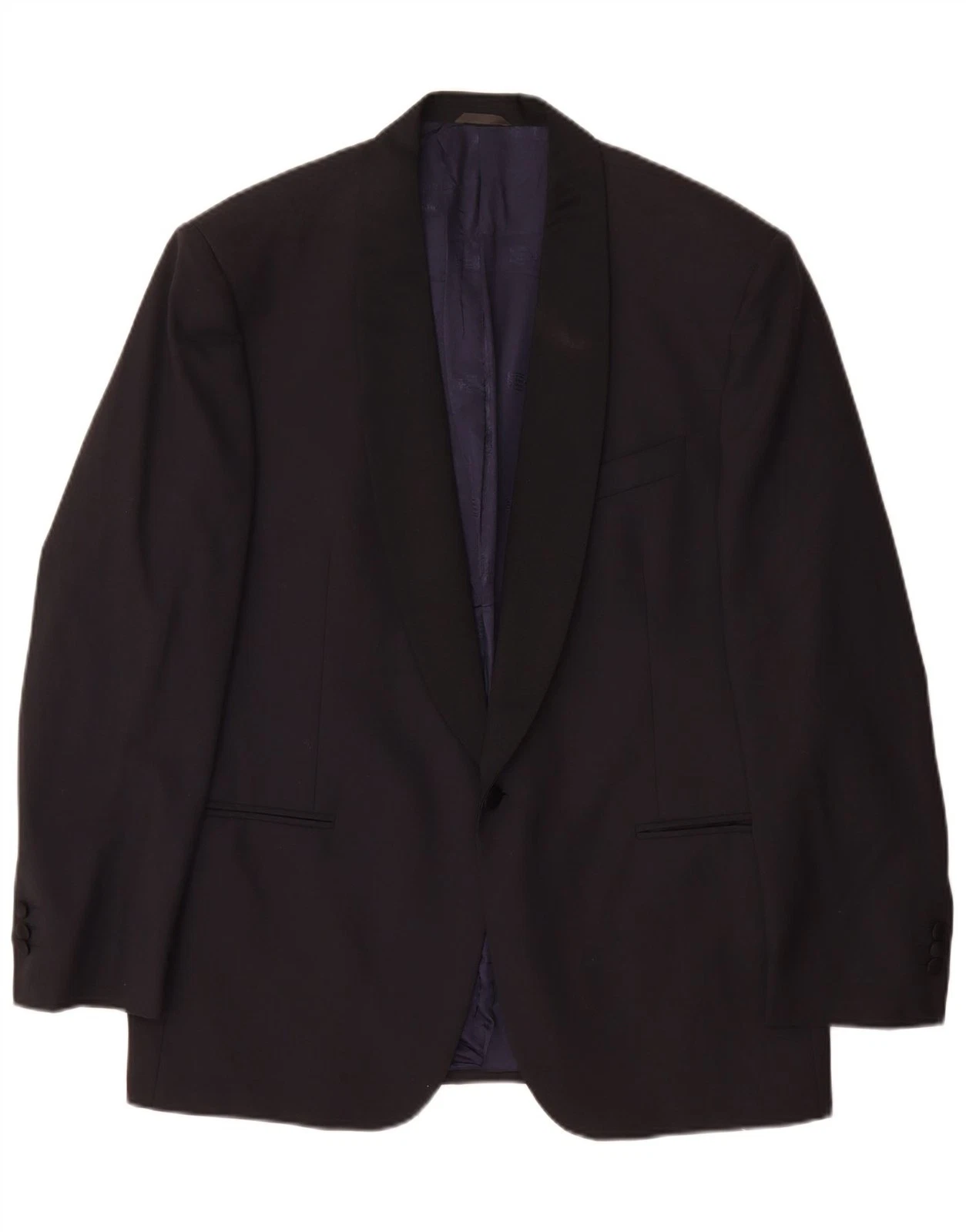 Ferre Mens 1 Button Blazer Jacket IT 54 2XL Navy Blue Virgin Wool CA15