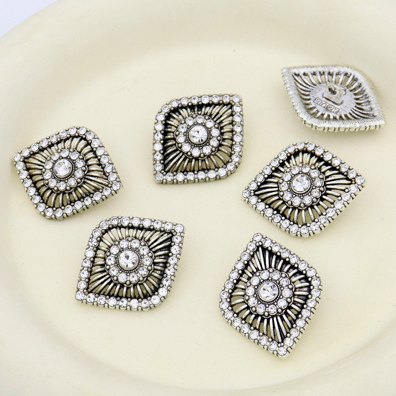 10x Rhinestone Metal Buttons Sewing Diamond Shank Craft Retro DIY