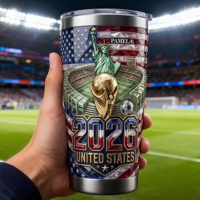 Custom Name Soccer Fan Tumbler 20oz USA 2026 Football Gift Stadium Cup