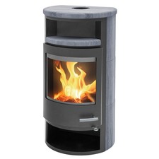 H&M Kaminofen Solido grau Speckstein Landhaus halb rund Kamin Ofen Speicherkamin