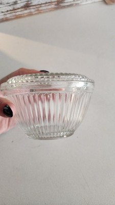Antique AH ''Queen Mary'' - Clear, Ribbed Refrigerator Dish W/Lid