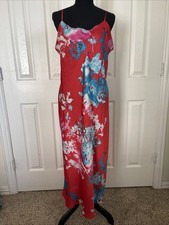 Natori Vintage Red Floral Ankle Length Nightgown Size Large