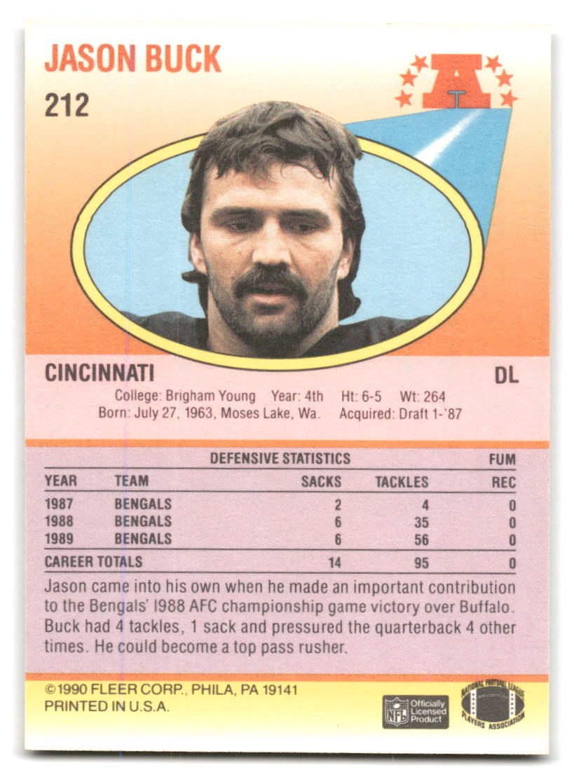 Jason Buck 1990 Fleer #212 Cincinnati Bengals FOOTBALL | eBay