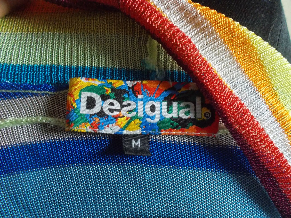 Pull Desigual Maille Fine Bleu Roi Taille M - Occasion Très Bon état, Motifs Colorés