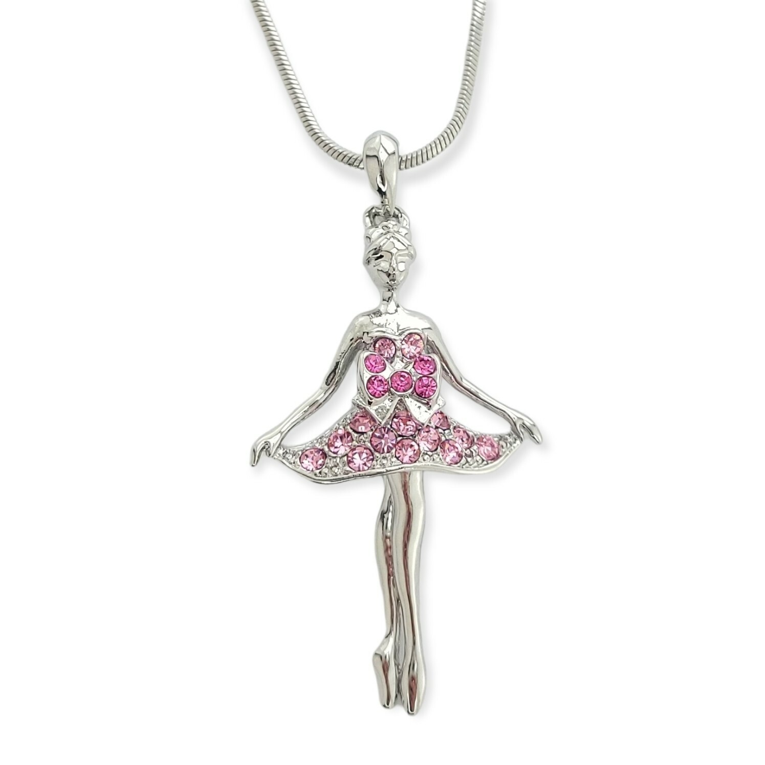 Ballerina Pink Swarovski Crystal Ballet Necklace with 18