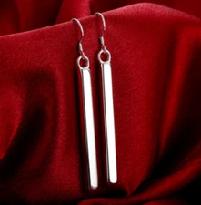Womens 925 Sterling Silver Long Vertical Bar Drop Dangle Fashion Earrings #E99